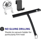 Shower Squeegee with Hook & Sucker - Stainless Steel Core | Silicone Rubber Glass Wiper for Shower Doors, Windows, Mirrors & Car Glass - Black