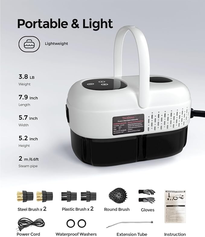 Steam Cleaner, 2500W Pressurized Steamer for Cleaning, Multi-Purpose Steamer for Home, Handheld Steam Cleaner, 15s Fast Heating Car Steamer, Portable Steam Cleaner for Kitchen, Bathroom, Tile (White)