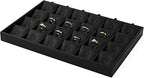 Oirlv Black Premium Leather 24 Grid Stackable Jewelry Insert Tray for Rings Organizer and Display
