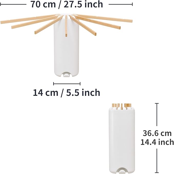 LEQ Wall Mounted Clothes Drying Rack, Garment Rack Foldable Space Saving Laundry Drying Rack with 7 Hanging Rods,Drying Rack Clothing for Laundry Balcony Bedroom Household Wooden