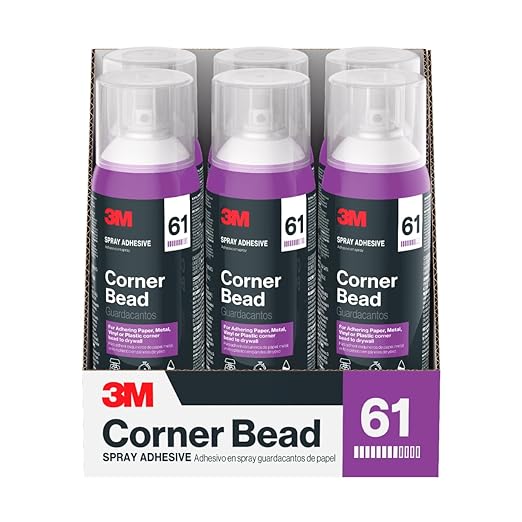 3M Corner Bead 61 Spray Adhesive, 14.1 oz. (Pack of 6), Low VOC, Quick Bond, Fast Drying, Pink Tint for Adhering Paper or Plastic Corner Bead to Drywall (61-NAT)