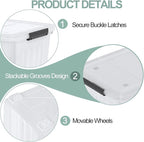 Farmoon 70 Quart Clear Storage Bin with Wheels, Large Plastic Lidded Container Box, 4 Packs