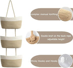 Hanging Baskets for Organizing,Bathroom Organizers and Storage,3-Tier Woven Cotton Wall-Mounted Storage Organizer Bag Decorative,Kitchen,Living Room,Bedroom,Nursery