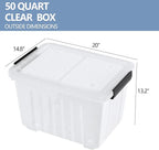 Zopnny 50 Qt Stackable Plastic Storage Bins with Lids, 4 Pack - BPA-Free, See-Through Organizing Solution, Latches, Wheels, Durable Nestable Containers, Clear