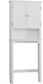 UTEX Over The Toilet Storage Cabinet, Over Toilet Bathroom Organizer with Adjustable Shelves and Double Doors, White