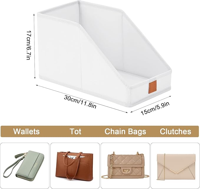 DIMJ Closet Organizers for Purses, Bags & More - Foldable Fabric Cube Storage 6 Pack - White (5.9 x 11.8 x 6.7 in) - Ideal for Shelves, Wardrobe, Bedroom & Office
