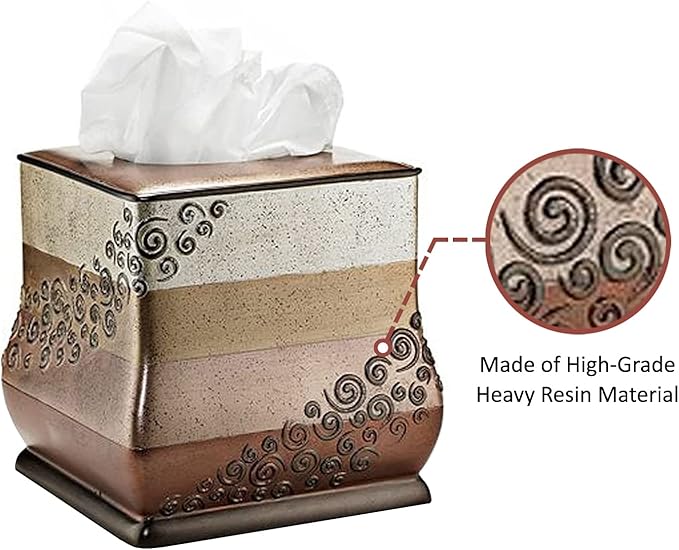 Zahari Home 2pc Miramar Bathroom Set Waste Basket & Tissue Cover Modern Classic Decor Stylish Unique Design Beautiful Multi Color Bathroom Accessories Set