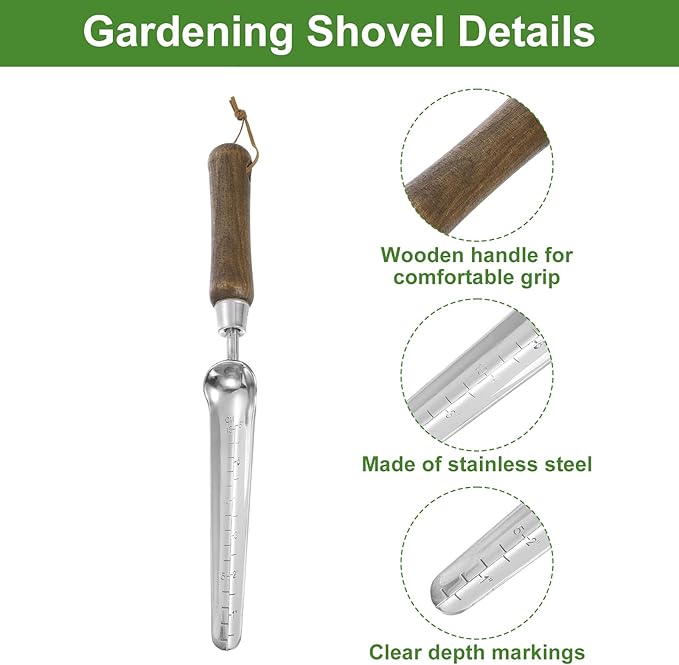 HARFINGTON Seeding Widger 13.6 x 1.26 Stainless Steel Garden Hand Shovel Seed Trowel with Wooden Handle Long & Narrow for Planting Weeding Digging