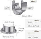 4 Packs Stainless Steel Wardrobe Bracket U-Shaped Rod Socket Flange 1-1/4" Diameter Heavy Duty Closet Rod Brackets End Supports for Closet Rod with Screws (Silver)