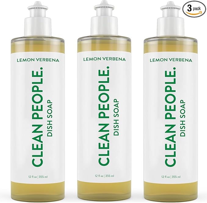 THE CLEAN PEOPLE Liquid Dish Soap - Clean, Simple Ingredients - Extra Scrubbing Power (Lemon Verbena Scent) 12 fl. oz (3 Pack)