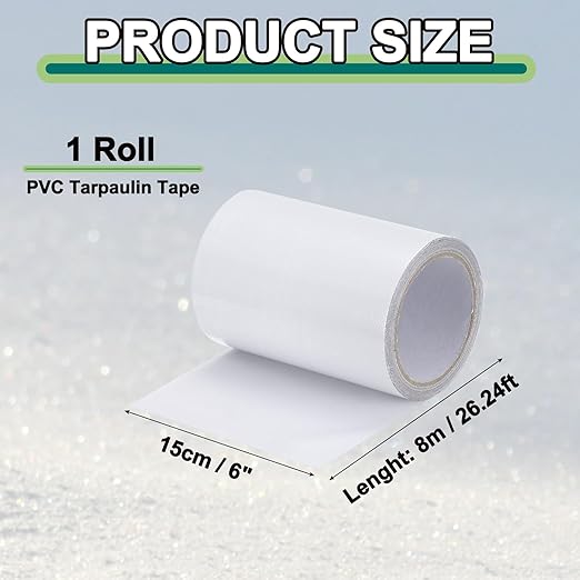 PATIKIL Awning Repair Tape 8m x 15cm Waterproof Canvas Tape High Adhesive Tear Repair Patch Kit for PVC Tarpaulin Tent Awning Fabric RV Sail Boat Cover, White (6" x26.24ft)