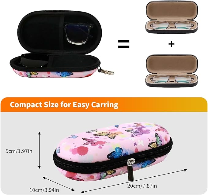Double Eyeglasses Case, Hard Shell Dual Sunglasses Organizer with Zipper Clip Travel Glasses Storage for Women Men