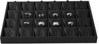 Oirlv Black Premium Leather 24 Grid Stackable Jewelry Insert Tray for Rings Organizer and Display