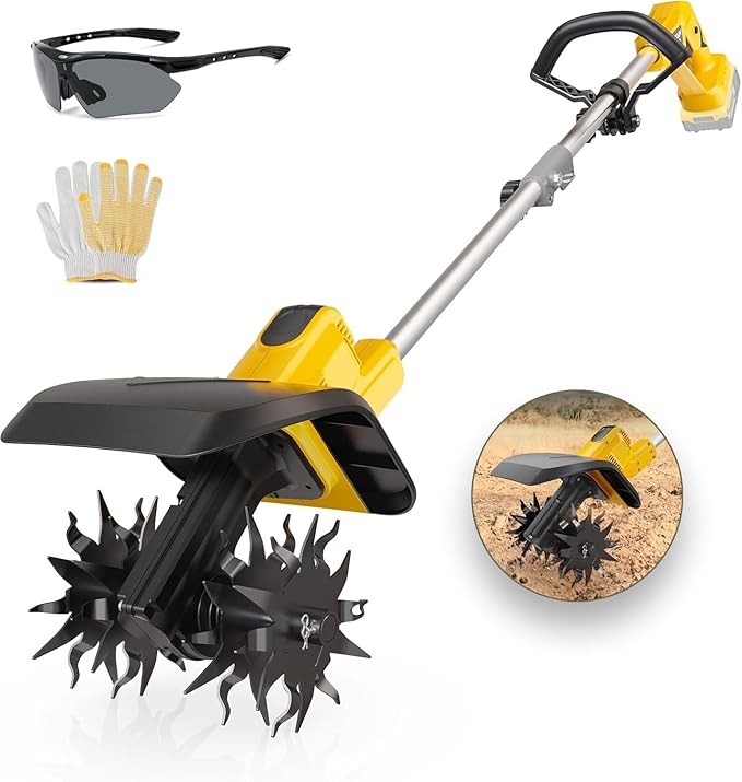 Cordless Tiller Cultivator Compatible with Dewalt 20V Battery(Tool Only), Electric Garden Tiller w/360 RPM, 9In Tilling Width and 6.6In Depth Garden Rototiller for Lawn/Soil Cultivation