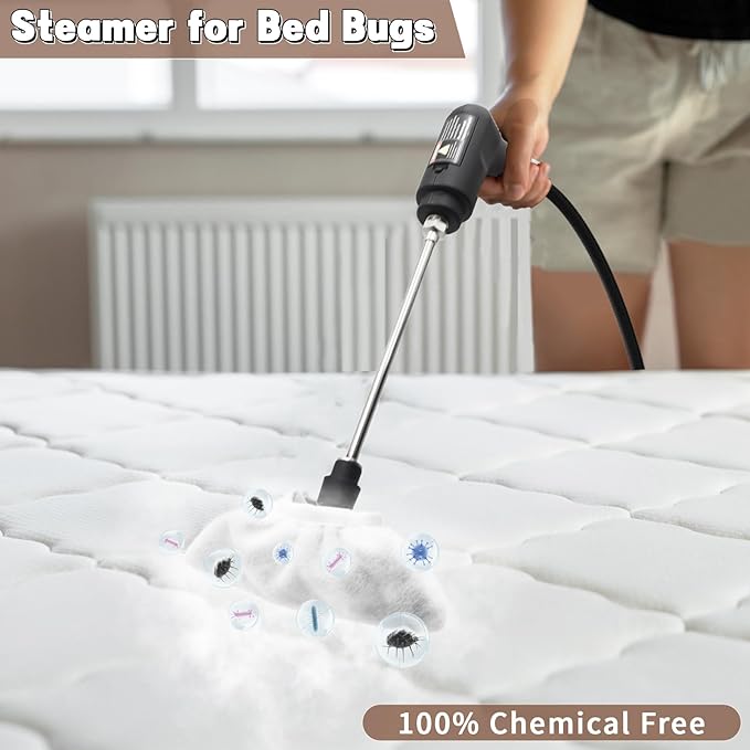 Handheld Steam Cleaner for Home, 2500W High Temperature Pressurized Machine, 1.6L Water Tank, Handle-controlled Steam Output, Portable Cleaning Steamer for Car, Bed Bugs, Furniture, Grout (White)