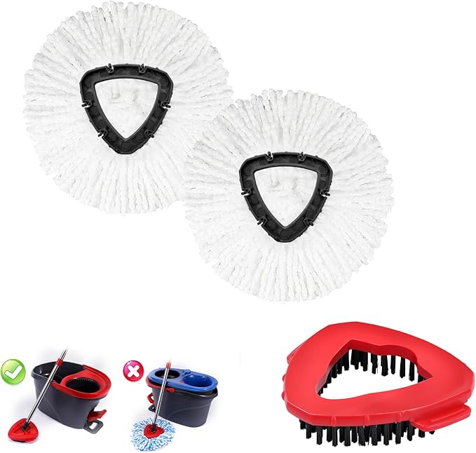 Mop Replacement Heads 2 Pcs & 1 Scrub Brush Combo for Ocedar Easywring 1-Tank System,Microfiber Spin Mop Replacement Head,Machine Washable for Bathroom,Kitchen,Tub and Tile Cleaning