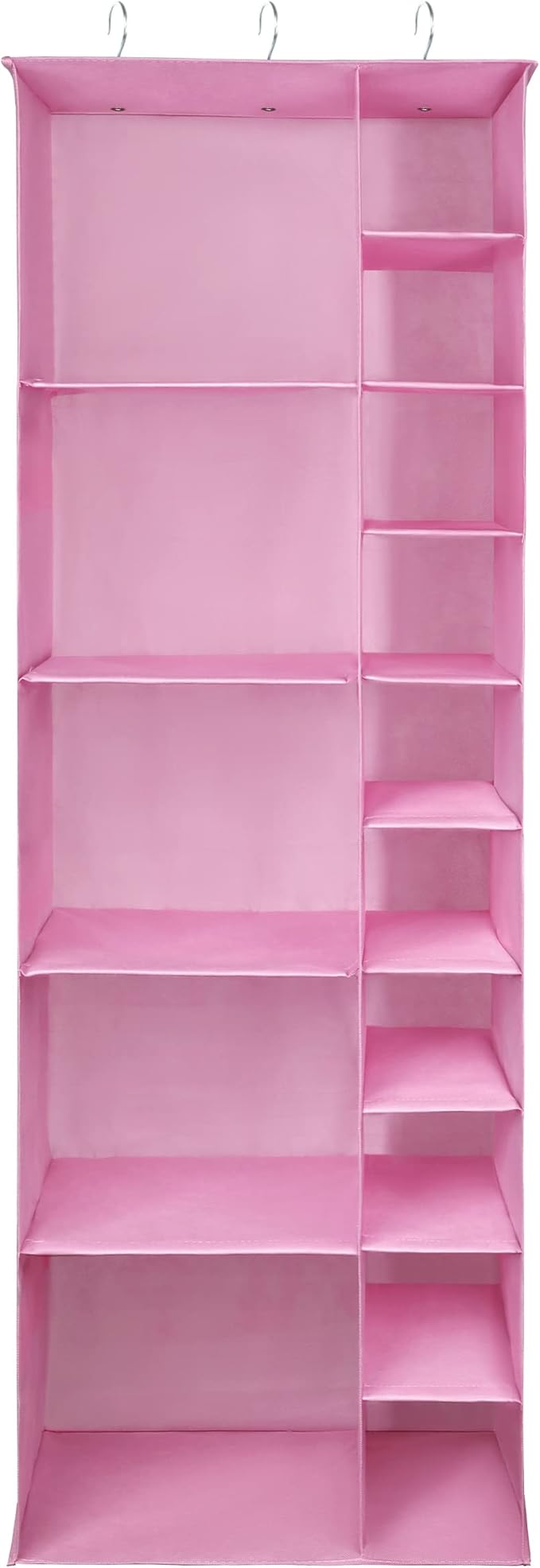 Libeder Shoe Organizer for Closet, 15 Shelf Hanging Closet Storage Shelves - 10 Shoe Rack Organizer and 5 Compartment for Clothes with 6 Side Mesh Pockets for Scarves Socks,Gloves Pink