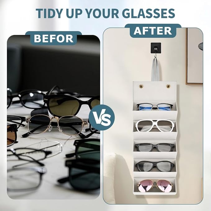 5 Slots Sunglasses Organizer With Hook, Sunglasses Travel Case, Eyeglasses Holder, Multiple Glasses Case for Women Men(COLOR:Grey)