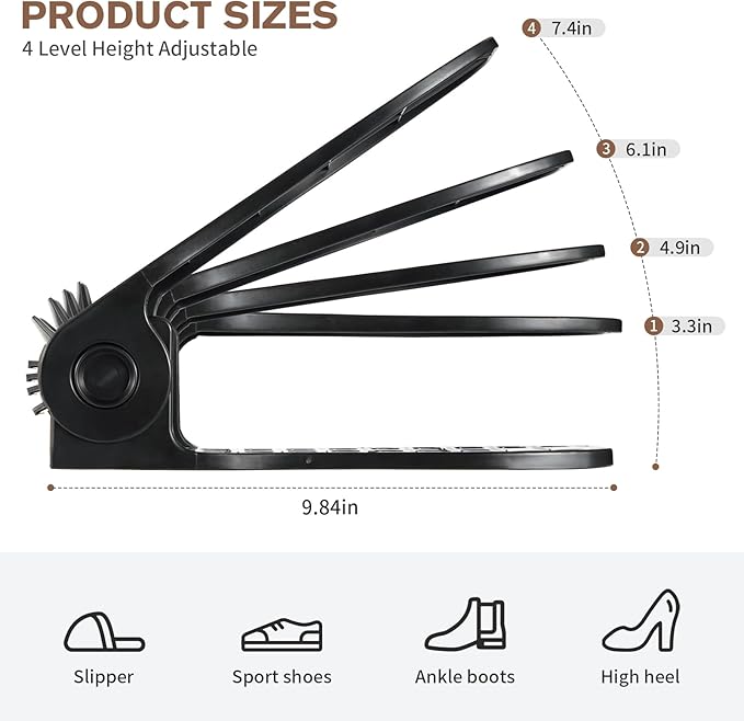 Shoe Slots Organizer Adjustable Shoe Stackers Double Deck Shoe Rack Holder Shoe Rack Storage Space Saver for Closet Organization