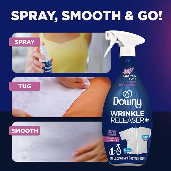 Downy Wrinkle Release Spray Plus, Static Remover, Odor Eliminator, Steamer for Clothes Accessory, Fabric Refresher and Ironing Aid, Light Fresh Scent, 16.9 Fluid Ounce (Pack of 4)