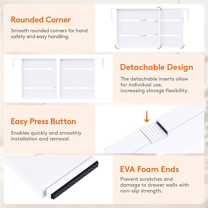 Lifewit 12 Pack Drawer Dividers 4" High, 13.5"-22" Adjustable Drawer Organizer with 18 Inserts for Clothes/Makeup, Plastic Expandable Separators in Dresser/Bedroom/Bathroom/Kitchen/Office