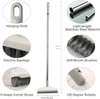 2 in 1 Floor Brush Scrubber with Long Handle Grout Brush 3 Poles 53.5'' New Upgrade Stiff Bristle Cleaning Scrub Brush with Squeegee 120°Rotating Tile Brush for Cleaning Bathroom Glass Patio Kitchen