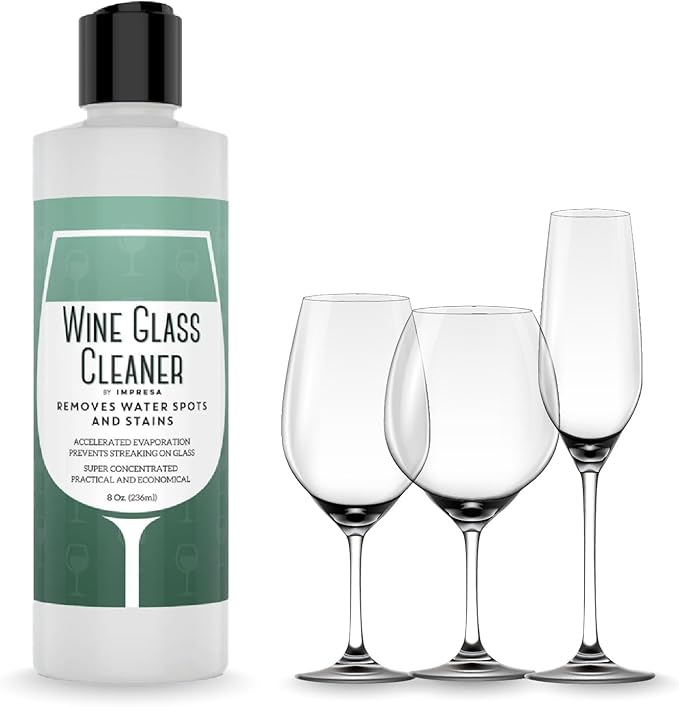 IMPRESA Concentrated Liquid Wine Glass Cleaner - 8 fl oz, Unscented - Streak-Free, Removes Water Spots, Stains & Cloudiness