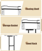 Aetyord Towel Racks for Bathroom 31inch Wall Mounted Towel Rack,Floating Shelf with Wood Plank,Towel Storage for Bathroom can Holds 6 Large Rolled Towels,All Black