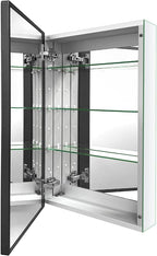 Aluminum Bathroom Medicine Cabinet with Farmhouse Black Framed 16x26 Inches Recess or Surface Mount Mirror Cabinet for Bathroom Toilet Kitchen