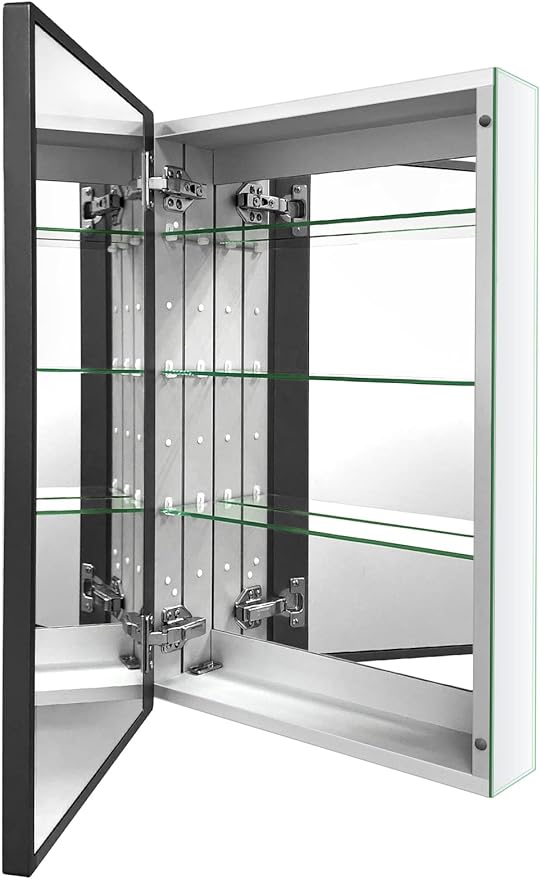 Aluminum Bathroom Medicine Cabinet with Farmhouse Black Framed 16x26 Inches Recess or Surface Mount Mirror Cabinet for Bathroom Toilet Kitchen