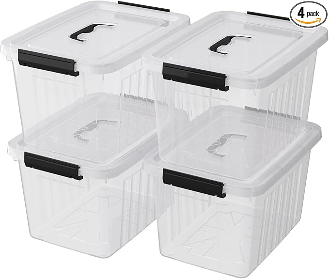 Cand 20 quart clear latching tote, 4 packs plastic storage boxes for organising