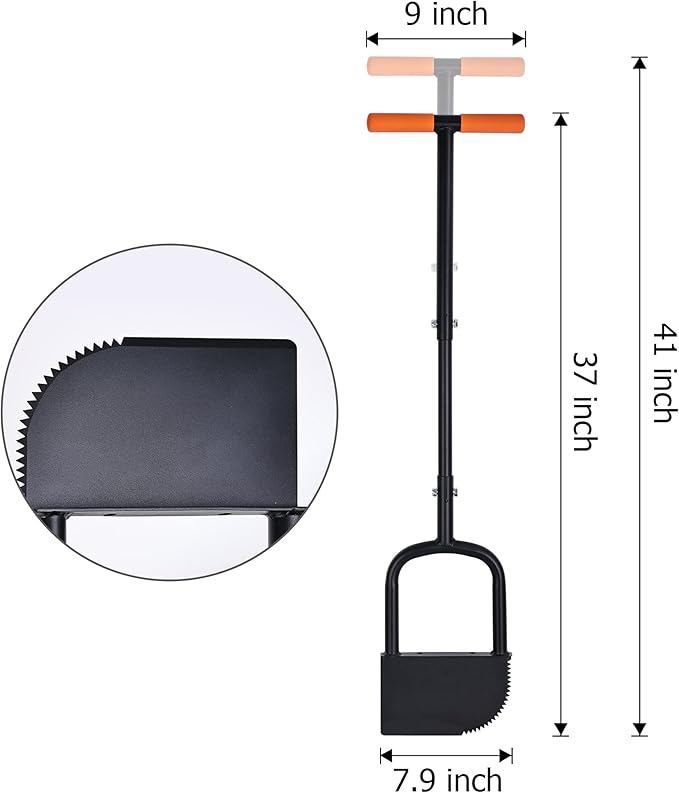 Height Adjustable Garden Edger Tool, Saw-Tooth with Very Sharp Blade Manual Hand Steel Half Moon Lawn Edger