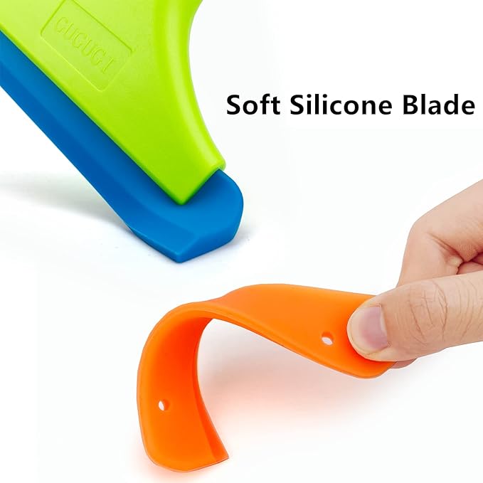 Super Flexible Silicone Squeegee, Auto Water Blade, Water Wiper, Shower Squeegee, 5.9'' Blade and 7.5'' Long Handle, for Car Windshield, Window, Mirror, Glass Door, Green+Lake Blue