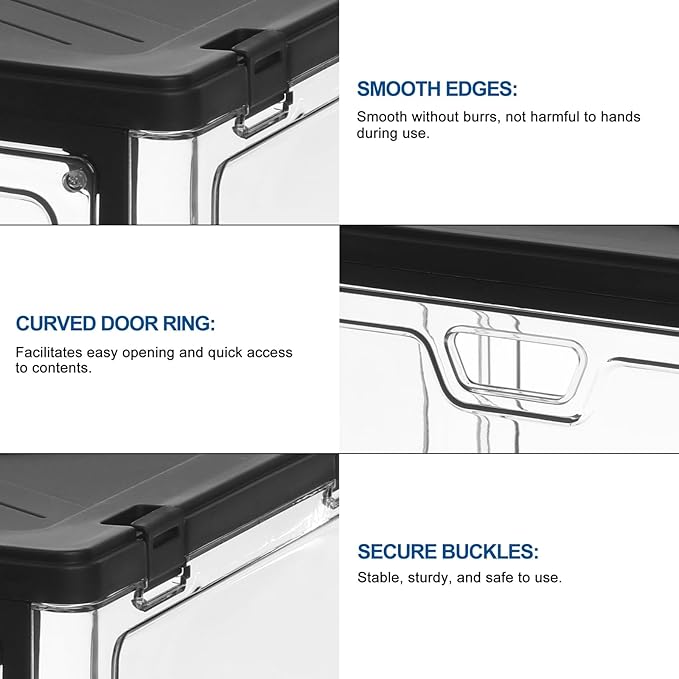 3-Pack Clear Stackable Storage Bins with Lids Magnetic Doors Open Front Foldable Folding Plastic Craft Containers Large Closet Organizers Box for Bedrooms Living Rooms Study 24 QT