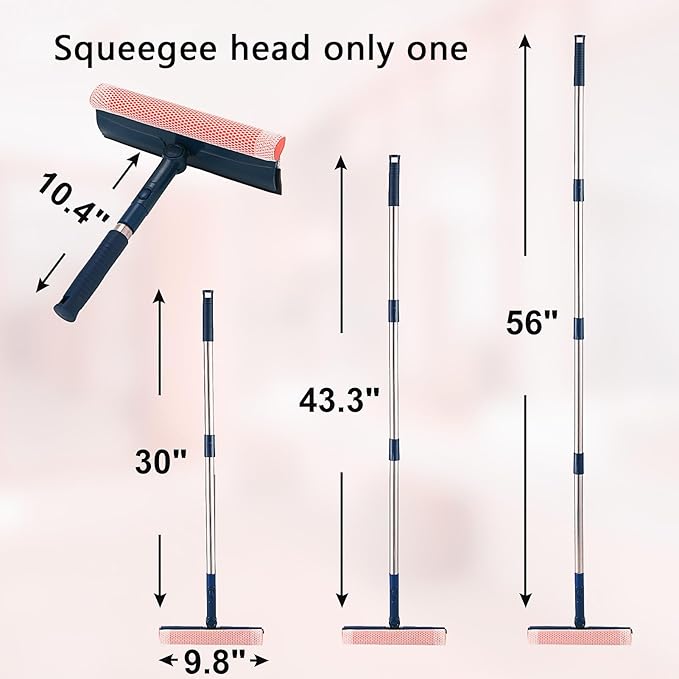 Professional Window Squeegee,2-in-1 Window Cleaner with 56" Long Stainless Steel Handle,Window Washing Kit, Glass Door Cleaner,Multi-Use Car Windshield Cleaning Tool for Gas Station, Glass,Shower