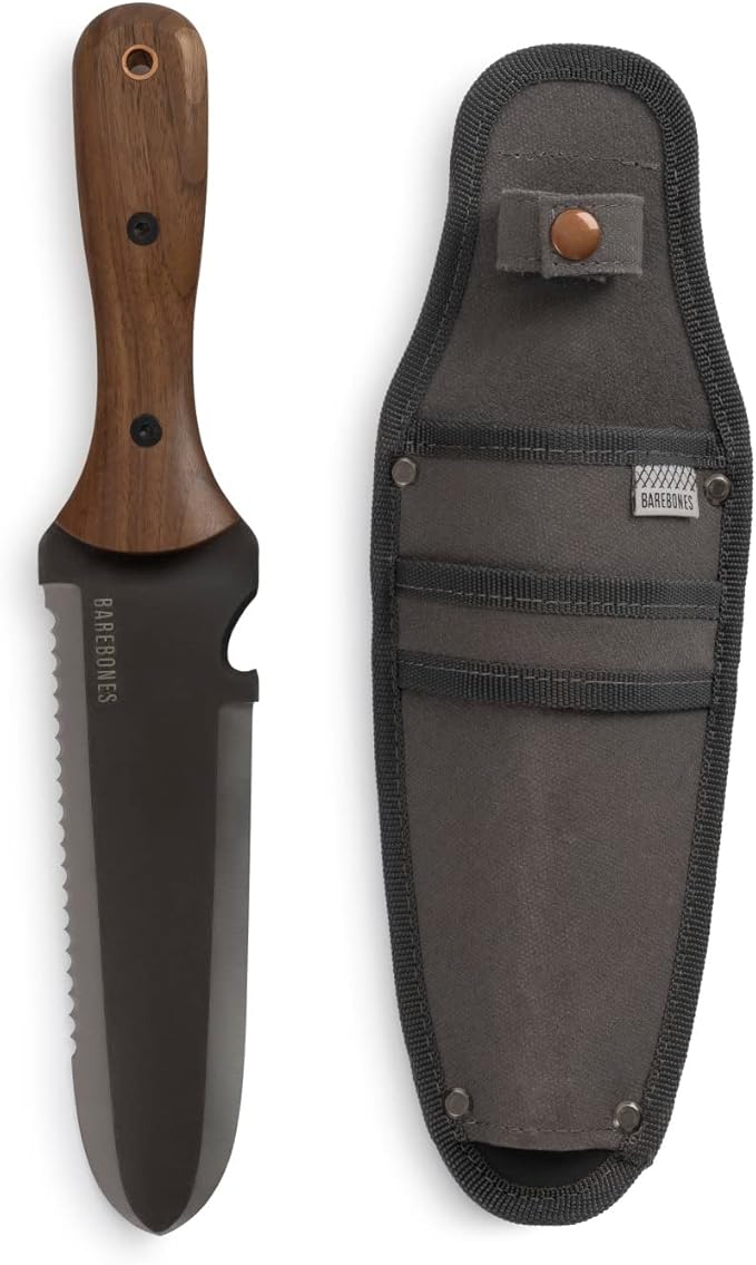 Barebones Hori Hori Classic - Garden Knife - Heat-Tempered Stainless Steel Blade and Walnut Handle - Gardening Knife and Sheath Bundle (Walnut/Black)