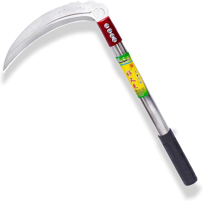 1pce 380mm/14.96in Stainless Steel Billhook Brush Clearing Sickle for Grass,Weeding Tools for Garden,Curved Sawtooth Sickle,Machete Axe for Cutting Trees,Steel Blade Knife in Hand