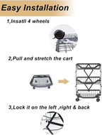 Kitchen Storage Cart, Foldable Rolling Organizer with Wheels White 3 Tiers Compact Shelf for Pantry, Bathroom, Bedroom, 14.17" L x 10.71" W x 21" H