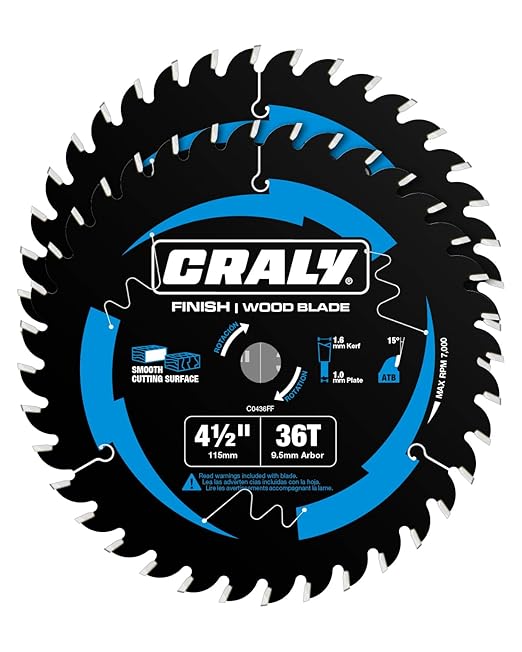 CRALY 4-1/2 Inch 36 Teeth Fine Finish Wood Cutting Circular Saw Blade, 3/8 Inch Arbor, Carbide Tipped, Thin Kerf, Black Ice™ Coating, for Plywood, MDF, OSB, Laminated, 2-Pack(C0436FF-2)