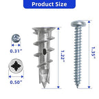 #8 * 1-1/4" Dry Wall Anchors and Screw Kit, Self Drilling Zinc Alloy Anchors，50 Wall Anchors and 50 Screws for Drywall，Holds Up to 75 LBS