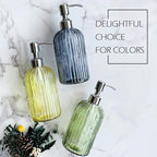 JASAI 18 Oz Vertical Striped Green Soap Dispenser with 304 Rust Proof Stainless Steel Pump, Refillable Lotion Soap Dispenser for Bathroom, Kitchen, Hand Soap, Dish Soap (Clear Green)