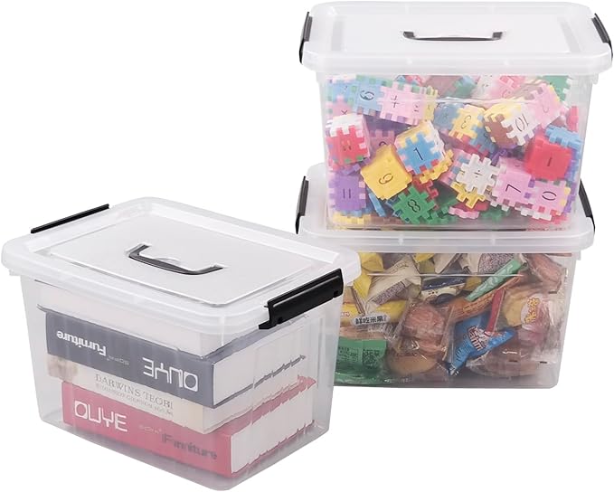 Cand 12 Quart Plastic Latching Box, Clear Storage Bin with Lid, 6 Packs