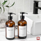 GMISUN Amber Glass Soap Dispenser, 2 Pack Bathroom Hand Soap Dispensers with Stainless Steel Flat Pump, 17 Fl Oz Kitchen Dish Soap Dispenser, Modern Vintage Liquid Brown Soap Dispensers Bottle Set