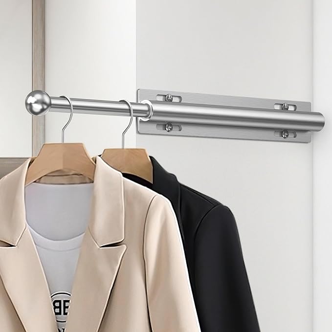 Supforce 14" Valet Rod for Closet Pull Out, Retractable Slide Out Valet Rod Closet Organization, Aluminum Valet Clothing Hanger Rods Perfect for Suits, Dresses & Freshly Pressed Clothes, White