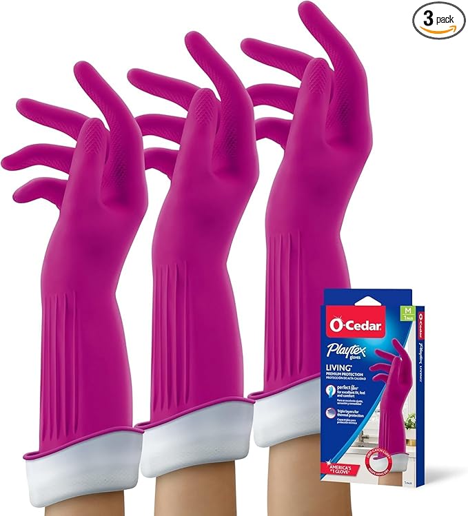 Playtex Living Reuseable Rubber Cleaning Gloves (Medium, 3 Pairs), Premium Protection Reusable Household Gloves