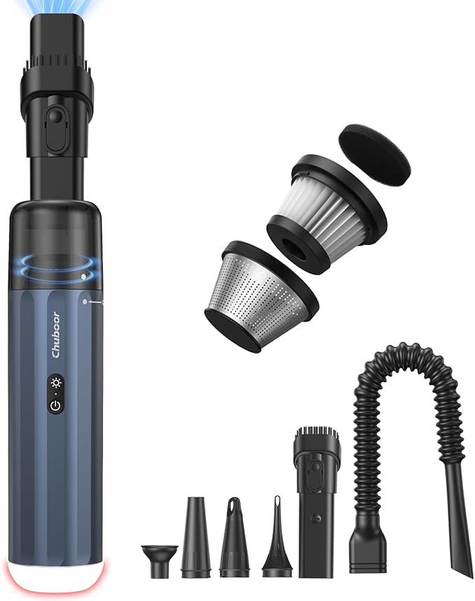 Chuboor Car Vacuum Cleaner High Power Cordless Rechargeable, 16000PA Powerful Handheld Vacuum, Portable Mini Vacuum with LED SOS Light, Small Hand Held Vacuuming Cordless, Dust Busters(P16-Blue)
