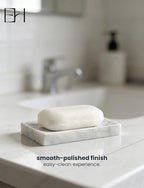 Natural Marble Soap Dish for Shower with Silicone Non-Slip Feet, Stone Drying Tray, Bar Soap Saver, Holder Container for Bathroom Decor Accessories(Carrara White, Rectangular)