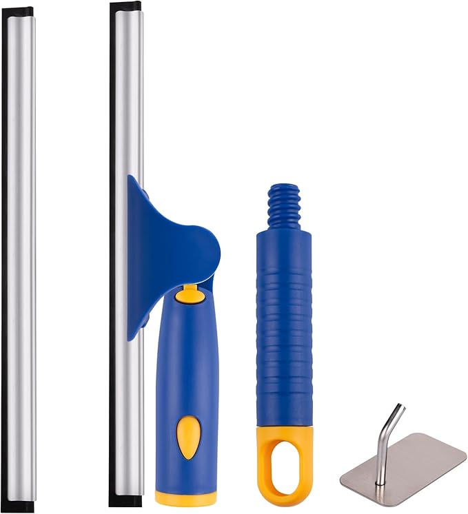 ITTAHO Shower Squeegee for Glass Doors, All-Purpose Anti-Slip Window Squeegee with 2 Blades, Window Cleaner Tool for Shower Doors, Windows, Bathroom and Car Windshields