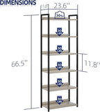 NUMENN Bookshelf, 6 Tier Bookshelves, Home Office Bookcase Shelf Storage Organizer, Free Standing Storage Shelving Unit for Bedroom, Living Room and Home Office, Grey