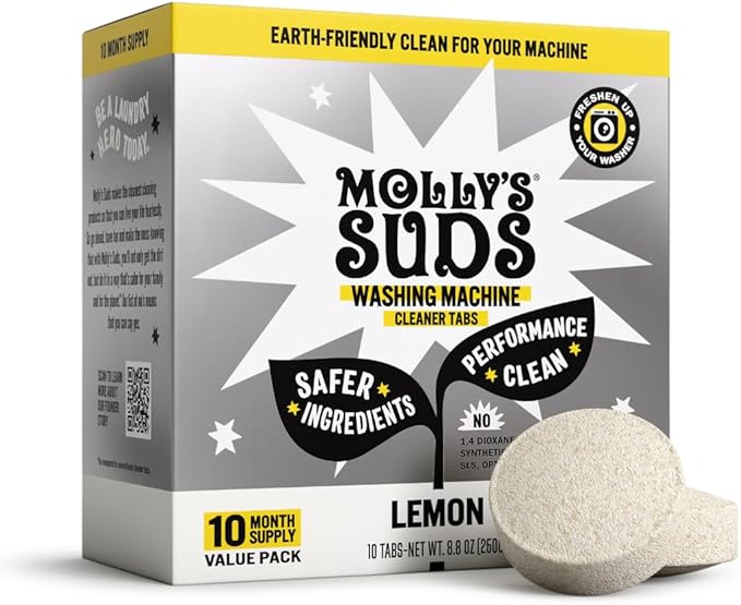 Molly's Suds Washing Machine Cleaner | Removes Odors & Grime from Front & Top Loader Machines, Including HE (Citrus - 10 Tablets)